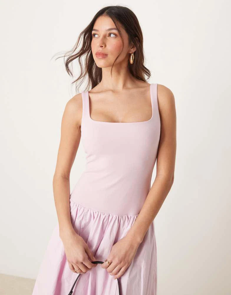 Abercrombie & Fitch Abercrombie & Fitch drop waist bubble midi dress in pink 2