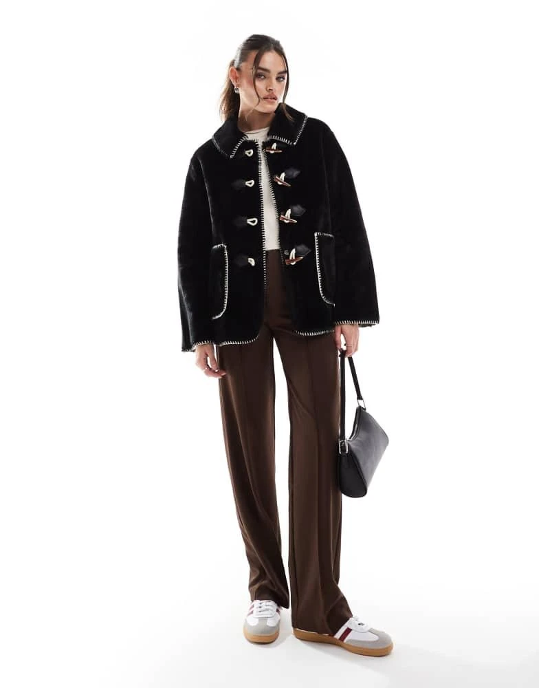 Object Object fur jacket with toggle fastenings in black 4