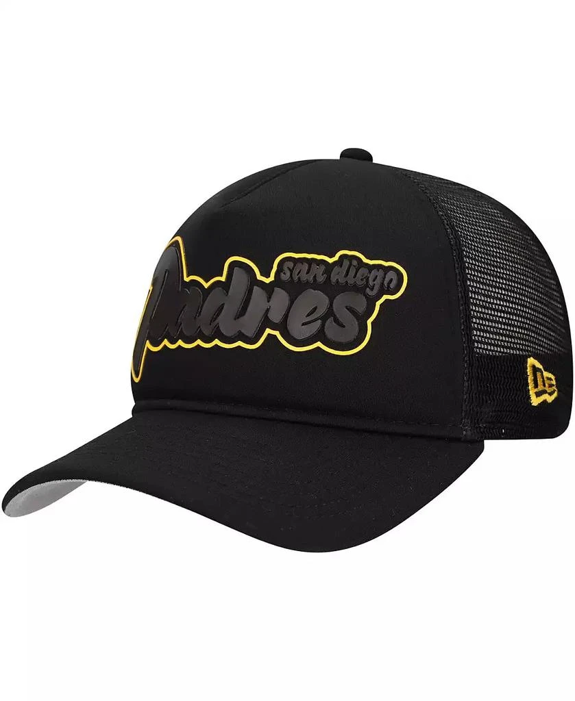 New Era Men's Black San Diego Padres Retro Bold A-Frame Trucker 9FORTY Adjustable Hat 1
