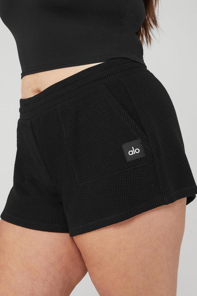 Alo Waffle High-Waist Weekend Escape Short - Black - Shorts - Free