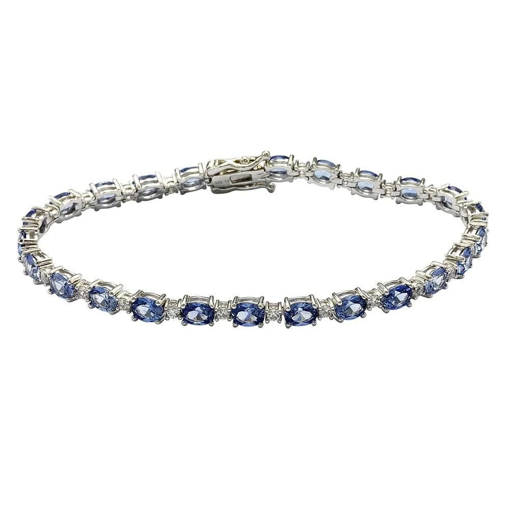 Suzy Levian Sterling Silver Oval-Cut Blue Sapphire Tennis Bracelet 1