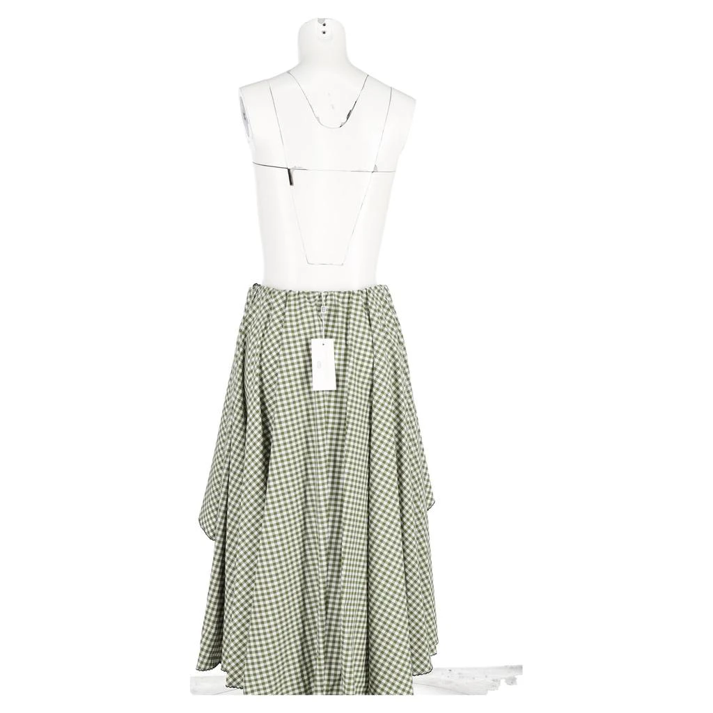 CAROLINE CONSTAS Adelle Gingham Midi Asymmetric Skirt in Green Cotton 6