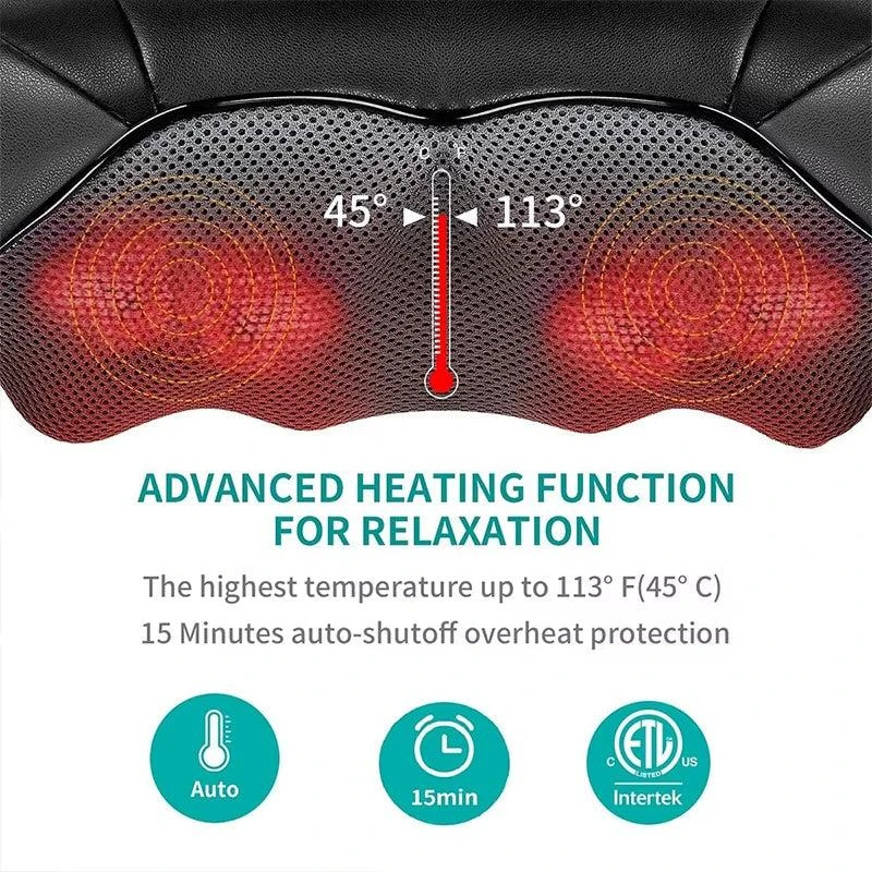 ERUULE Shiatsu Heated Neck and Shoulder Massager - U-Shaped Deep Kneading Electric Massage Pillow for Comprehensive Body Relief 4