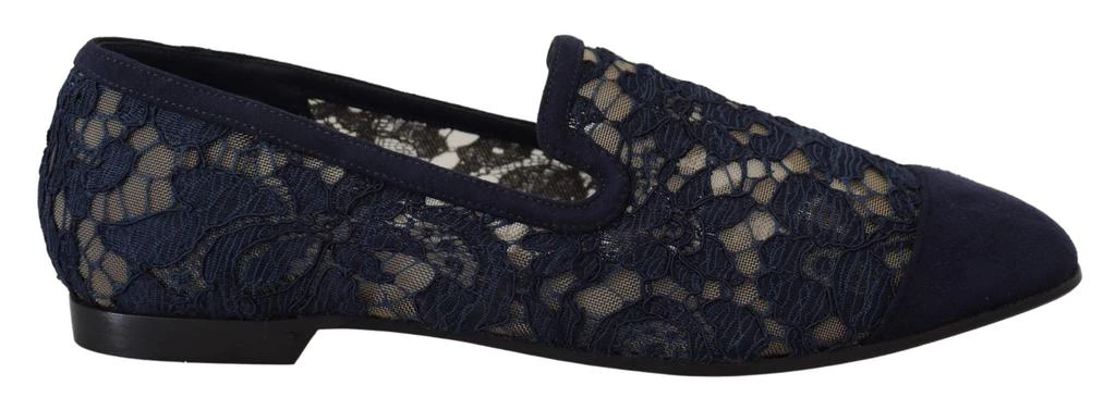 Dolce & Gabbana Dolce & Gabbana Blue Floral Lace Slip Ons Loafers Flats Shoes 1