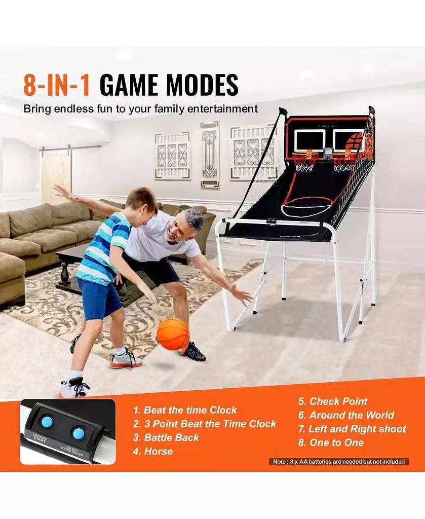 HONGGE Indoor Basketball Arcade Game with Dual Hoops Electronic Scoring Foldable Steel Frame for Family Competition