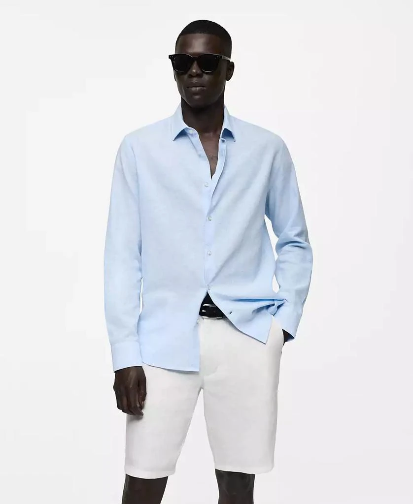 Mango Men's Regular-Fit Striped Cotton-Linen Shirt 1