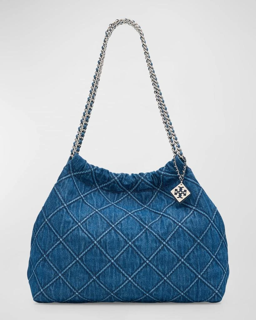 Tory Burch Fleming Drawstring Denim Hobo Bag 1