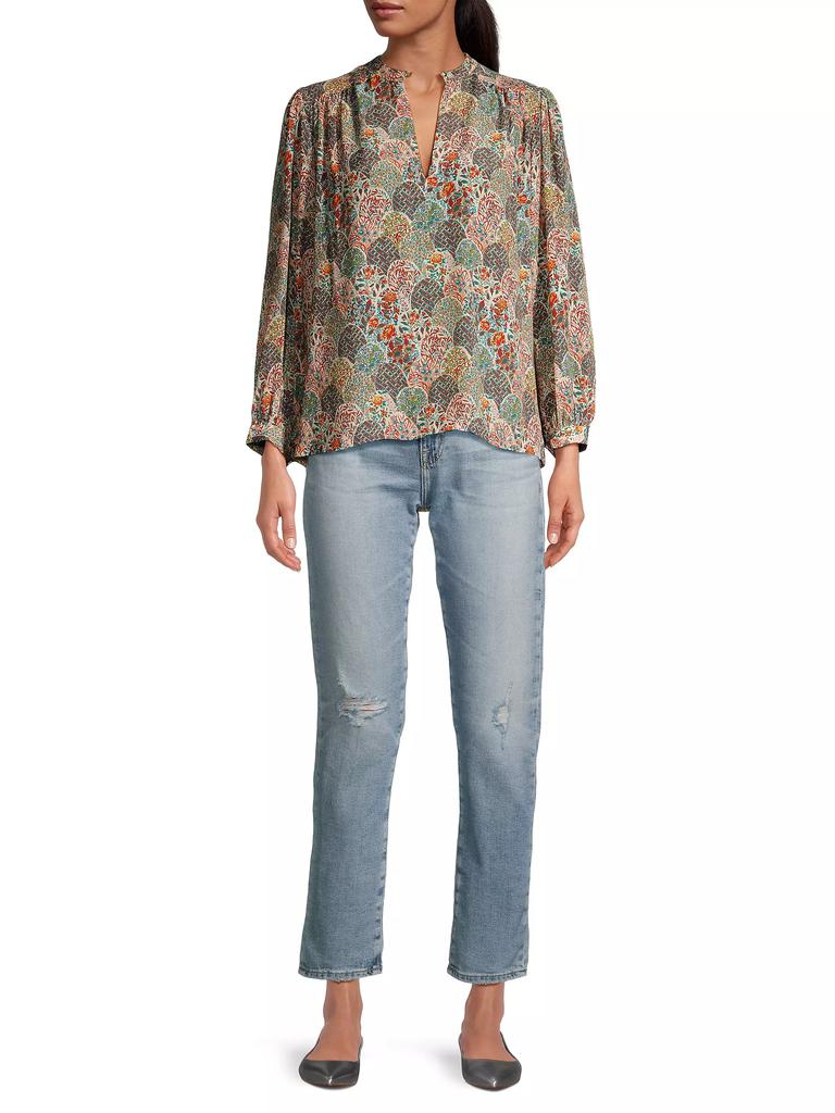 Birds of Paradis Bailey Floral Silk-Blend Long-Sleeve Blouse