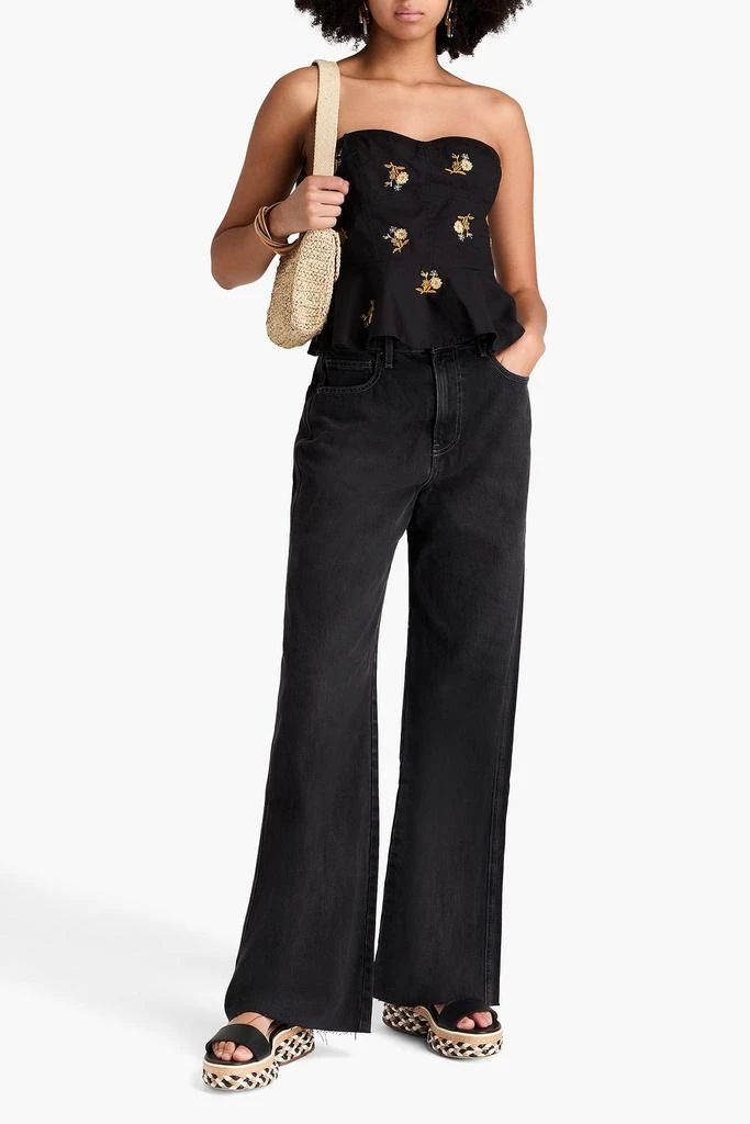 VERONICA BEARD Chaka strapless embroidered stretch-cotton poplin peplum top 2