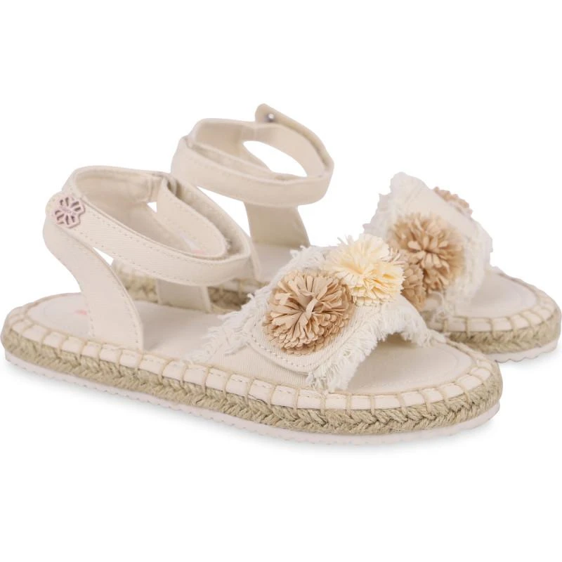 Mayoral Pom poms detailing velcro strap sandals in off white 1
