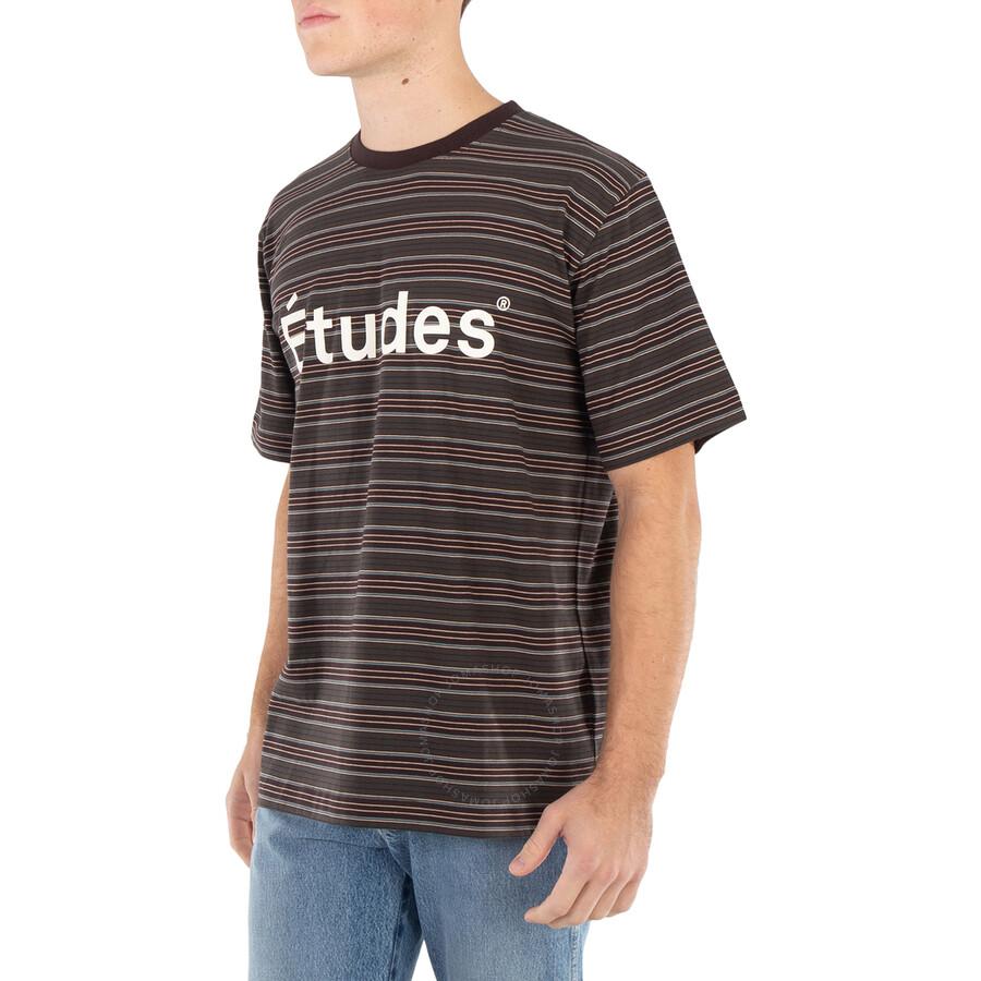 Etudes Brown Striped Wonder Logo T-Shirt