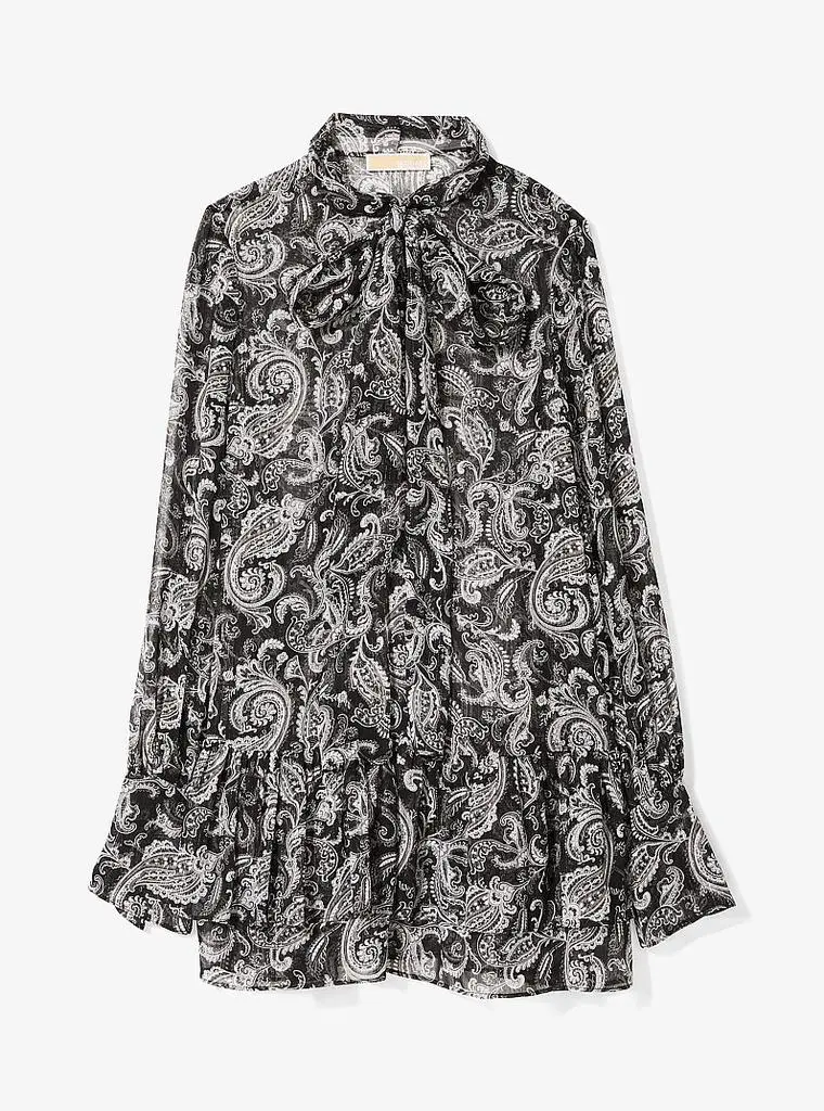 Michael Kors Metallic Paisley Georgette Tie-Neck Dress 3