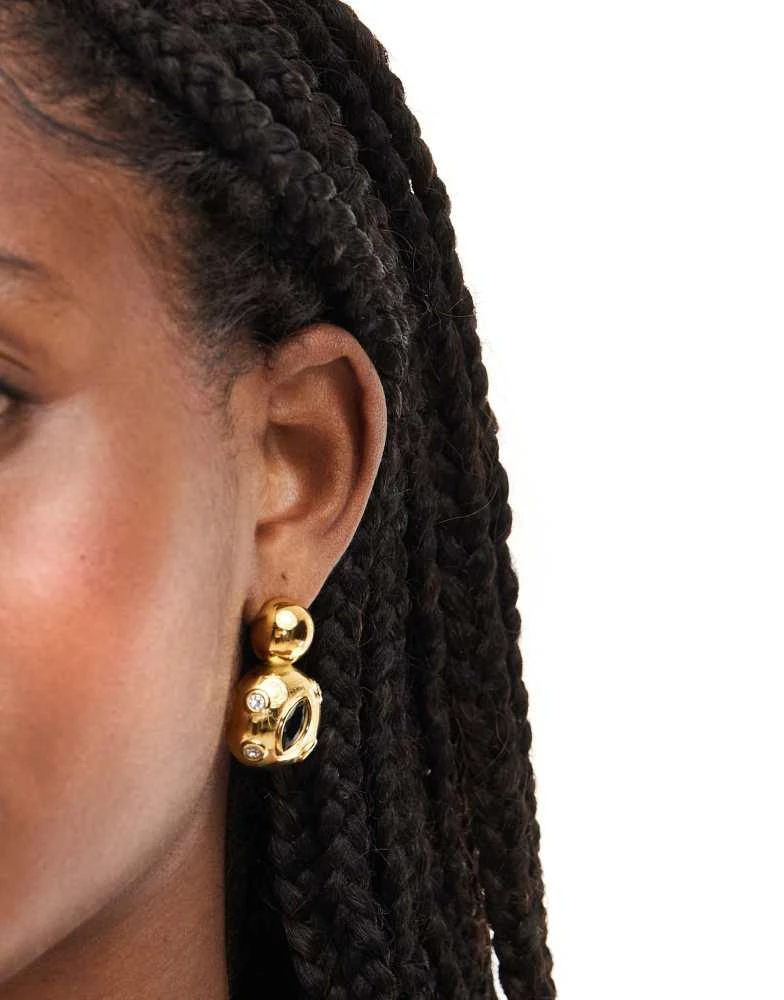 8 Other Reasons 8 Other Reasons 18k gold plated stainless steel statement stud earrings with black stone 3