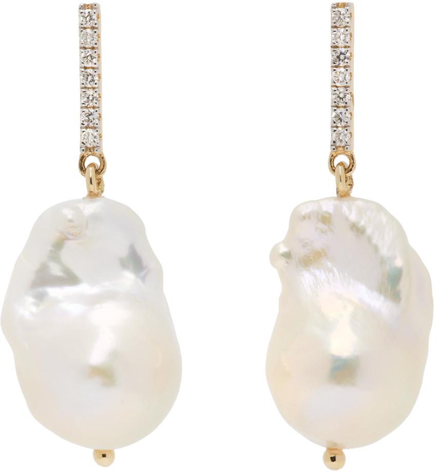 MATEO White Diamond Bar Baroque Pearl Earrings