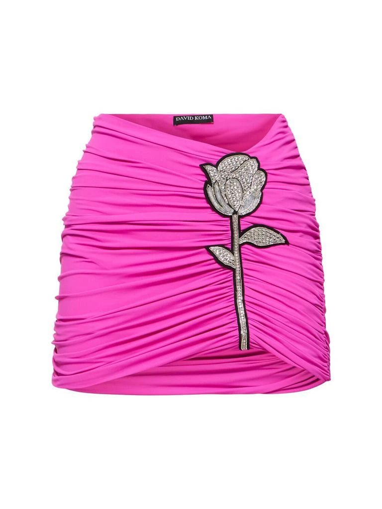 David Koma Ruched Mini Skirt W/ Rose 1