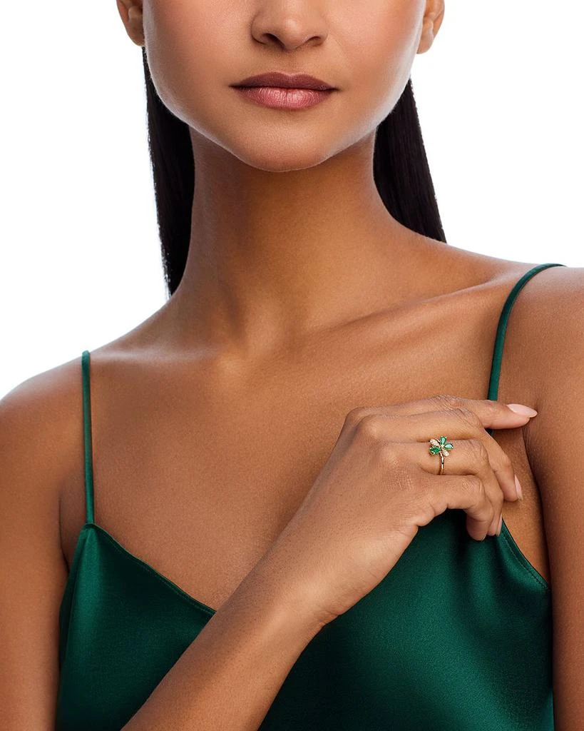 Bloomingdale
s Fine Collection Emerald 
Diamond Flower Ring in 14K Yellow Gold 2