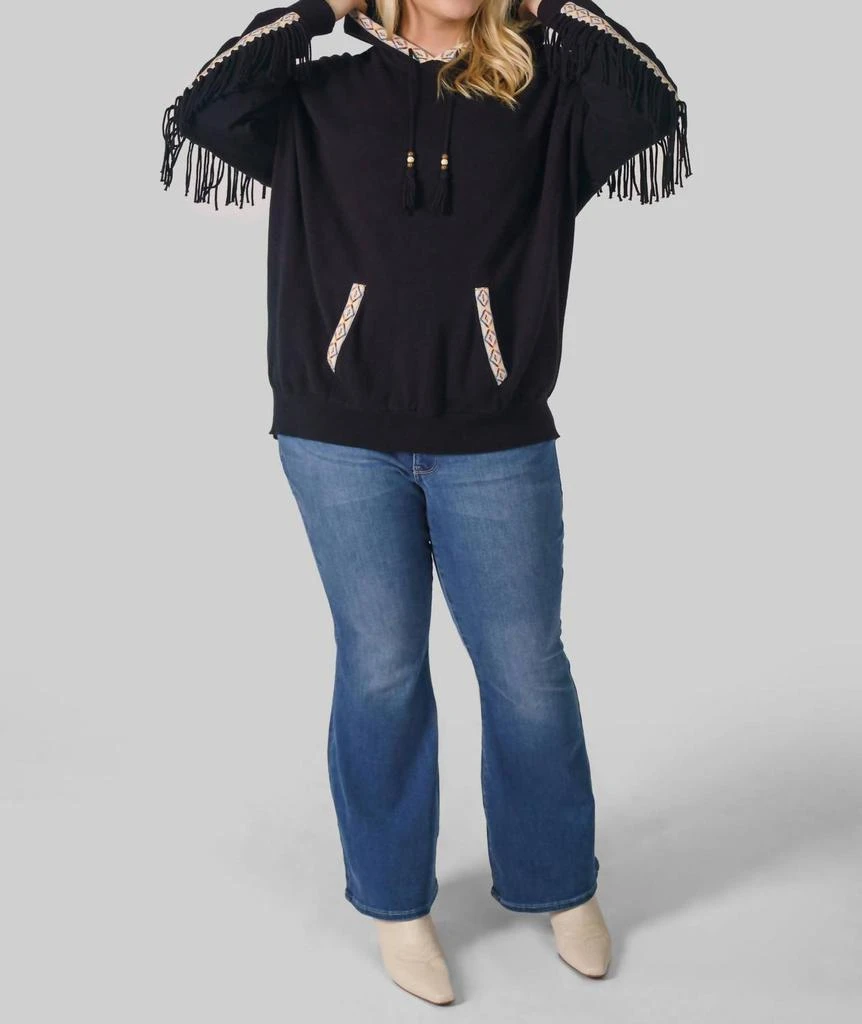 Minnie Rose Minnie Rose - Cotton Cashmere Embroidered Fringe Hoodie - Plus 2