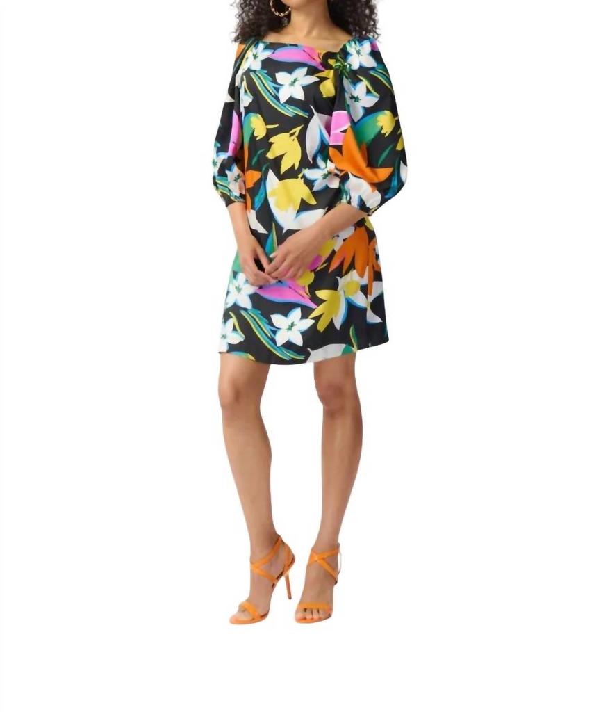 JOSEPH RIBKOFF Floral Print Satin Midi Dress In Multi