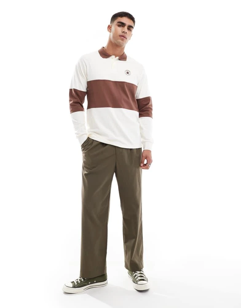 Converse Converse Retro Chuck Marquis long sleeve Polo in brown and white 2