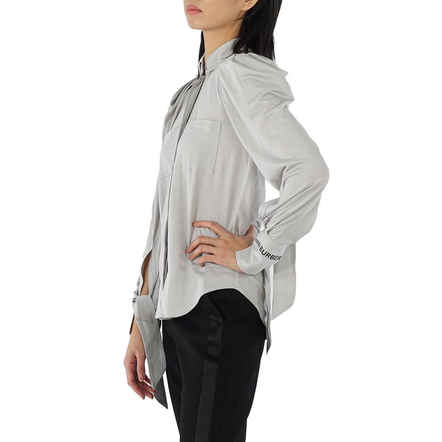 Grey Melange Stripe And Logo-trimmed Wool And Silk Shirt – On Sale