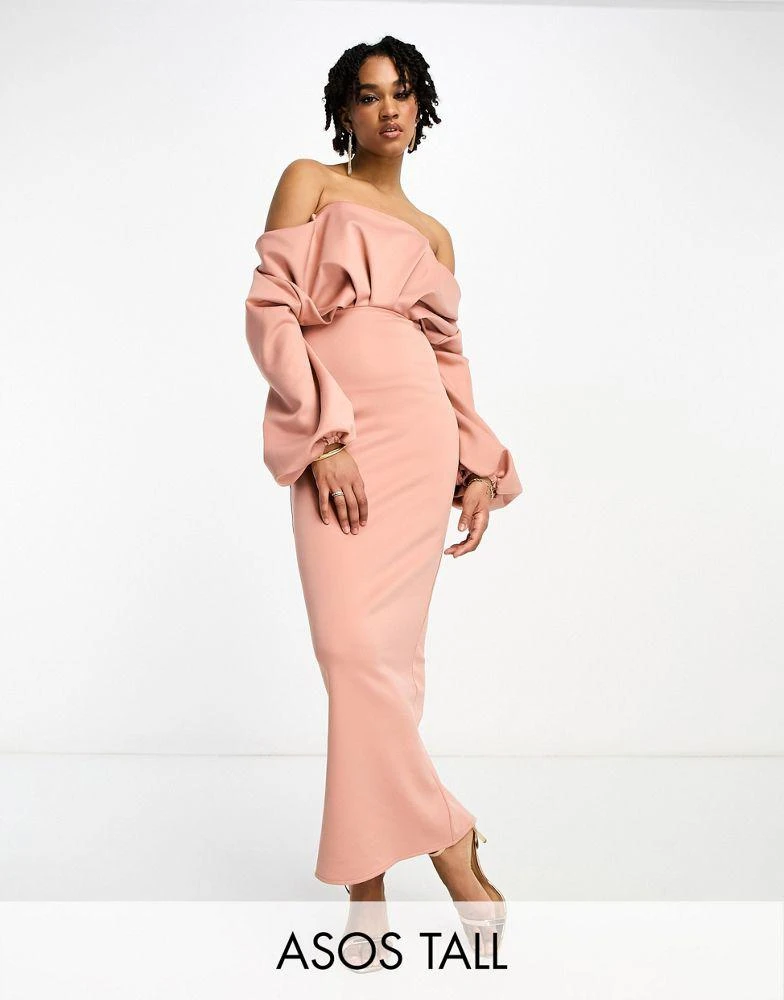 Shop ASOS DESIGN Tall off shoulder long sleeve pencil midi dress in blush  on Sale at BeyondStyle  Get 35% Off ASOS DESIGN Tall off shoulder long  sleeve pencil midi dress in