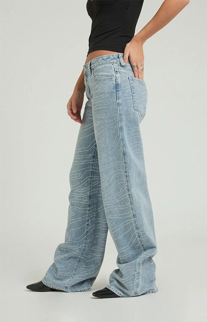 PacSun Casey Light Indigo Rhinestone Zebra Low Rise Baggy Jeans 4