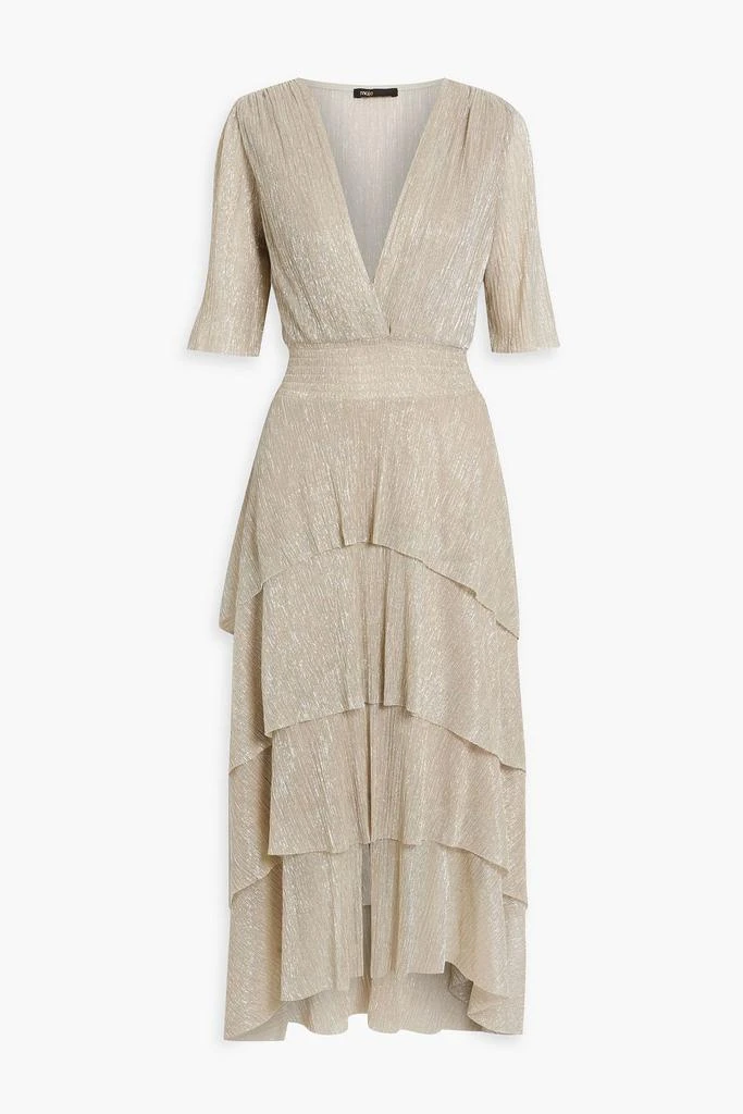 Maje Metallic tiered plissé-tulle midi dress 1