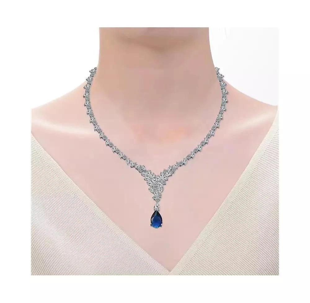 Rachel Glauber Dazzling White Gold Plated Statement Cluster Y-Necklace 2