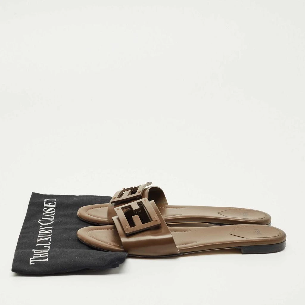 Fendi Dark Brown Leather Logo Flat Slide Sandals Size 41  Fendi Dark Brown Logo Slide Sandals main image 2