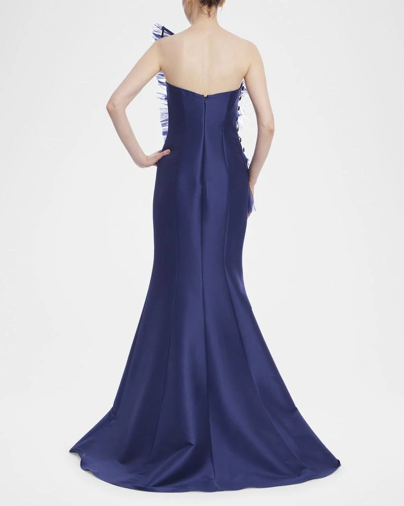 Badgley Mischka Strapless Feather Ruffle Trumpet Gown 3