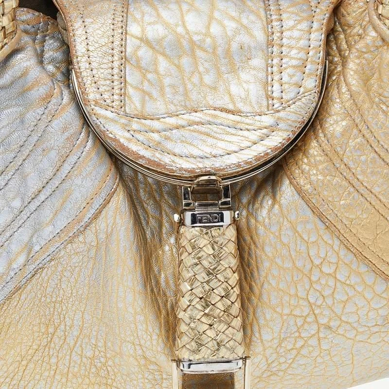 Fendi Fendi Metallic Gold Leather Holographic Textured Spy Hobo 5