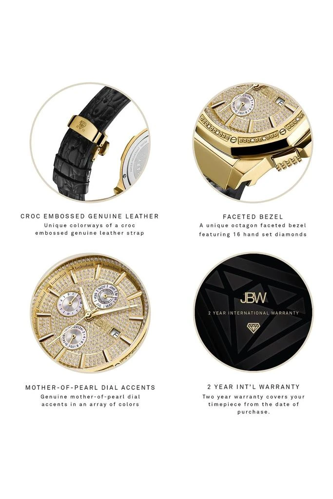 Jbw Men's Saxon Diamond Croc Embossed Leather Strap Watch, 48mm - 0.16 ctw 4