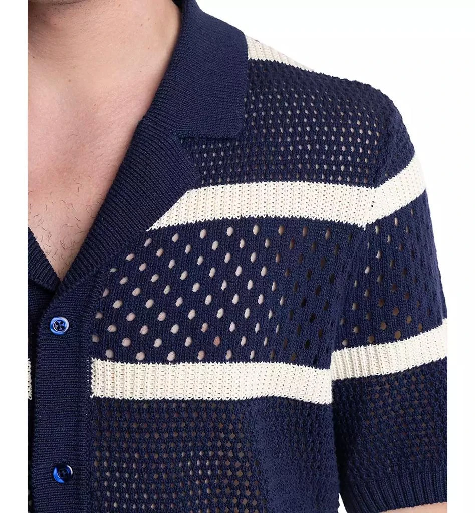 Paisley & Gray Men's Slim Fit Short Sleeve Striped Crochet Cardigan Sweater 3