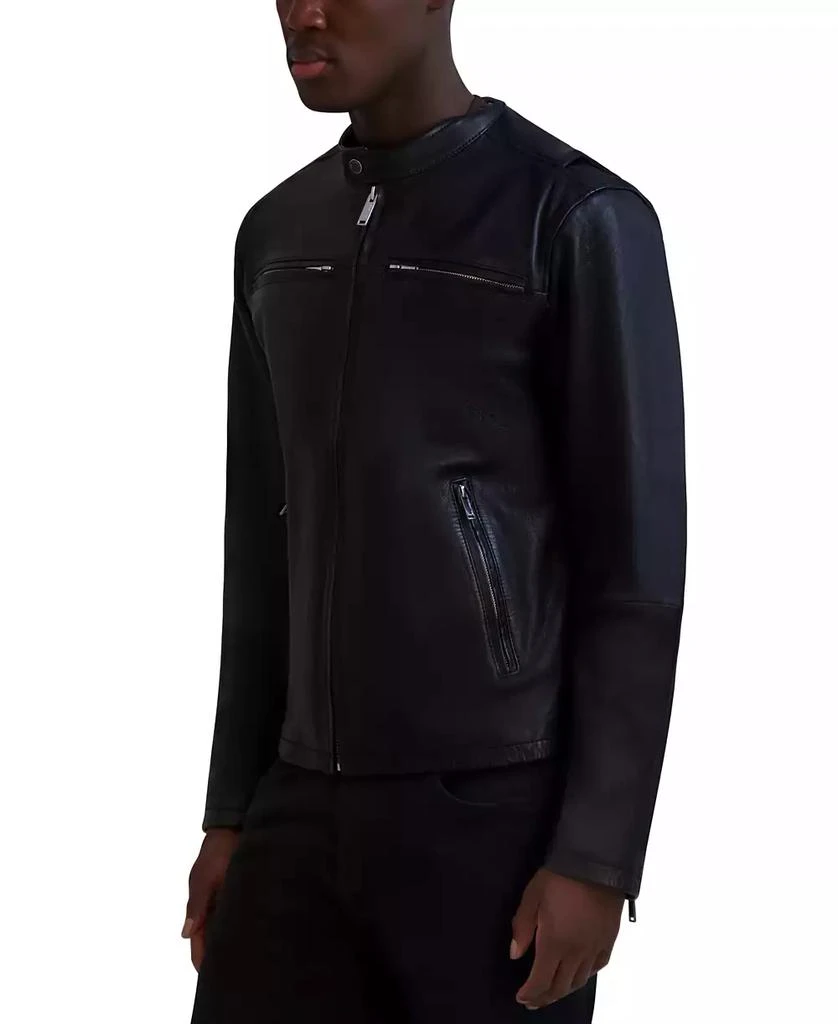 Karl Lagerfeld Paris Men's Band-Collar Distressed Leather Jacket 3
