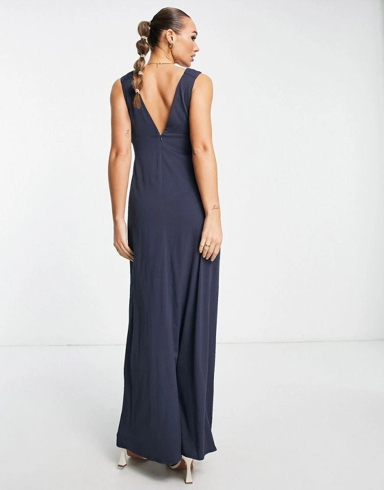 Maya Maya Bridesmaid gathered strap maxi dress in navy blue 2