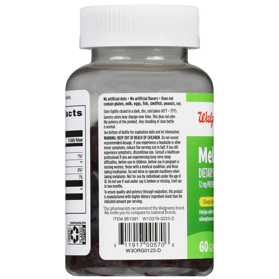 Walgreens Melatonin 12 mg Gummies (30 days) Natural Strawberry 4