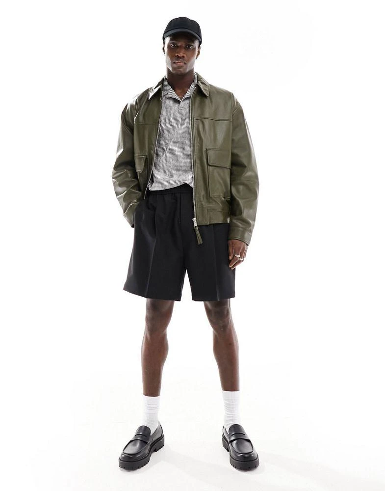 ASOS ASOS DESIGN oversized real leather bomber jacket in khaki 2