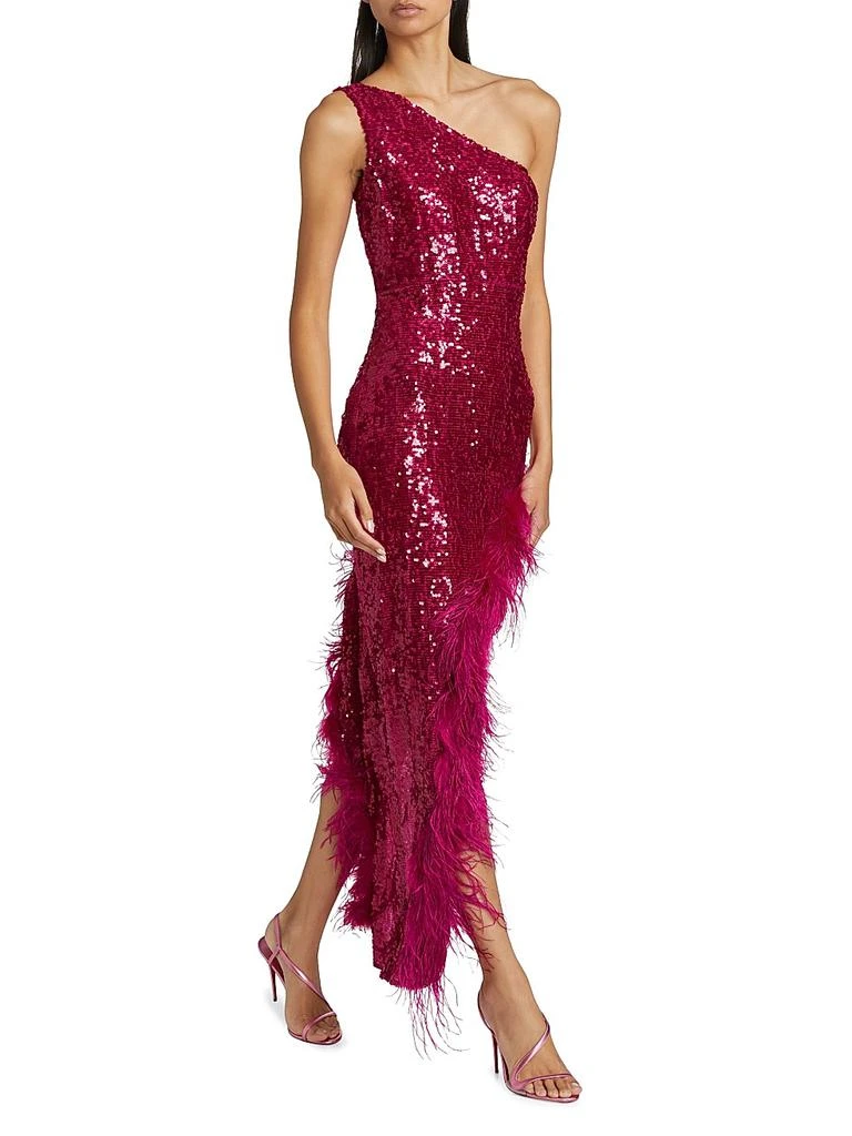 LAPOINTE Sequin Feather One-Shoulder Midi Dress 2