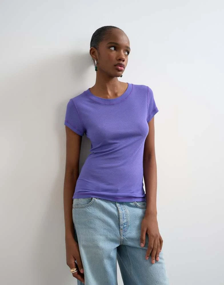 Topshop Topshop premium sheer rib long sleeve top in purple