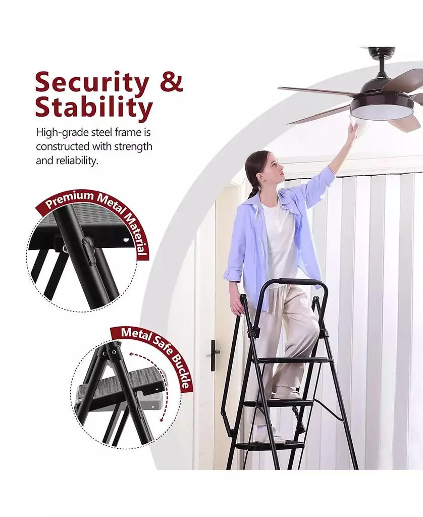 Flynama Four Step Folding Ladder Lightweight Steel Wide Anti Slip Pedal Portable Stool for Home Kitchen Office 4