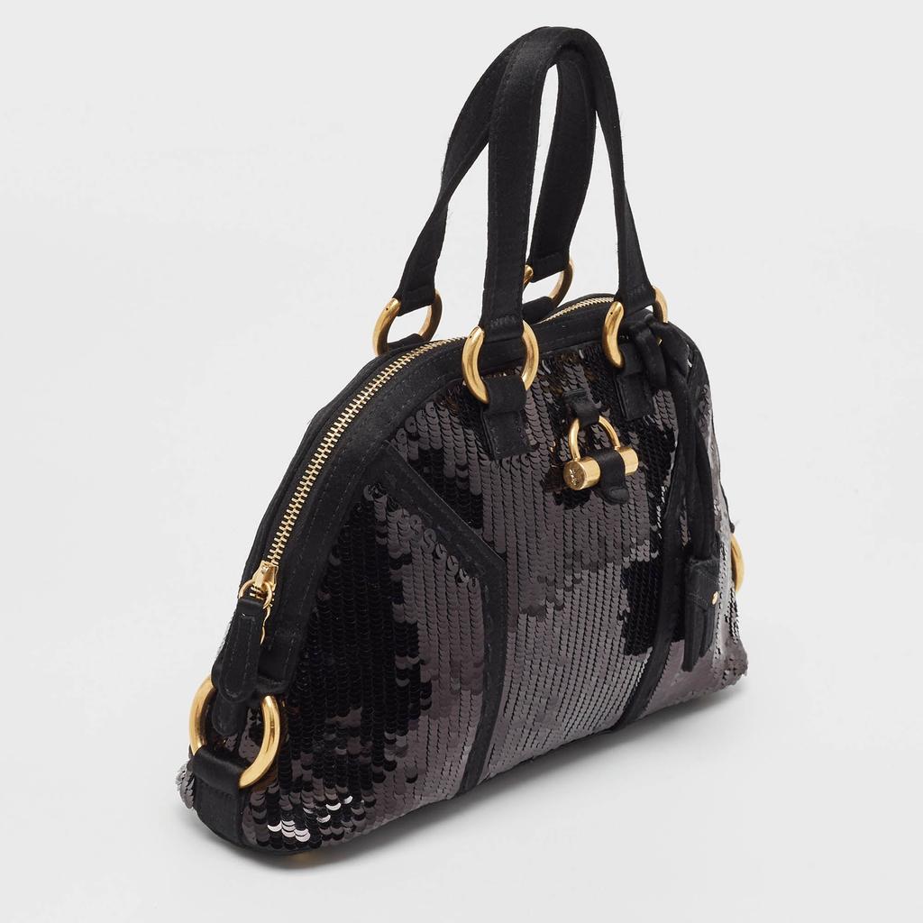 Yves Saint Laurent Yves Saint Laurent Black Leather And Sequins Mini Muse Bag