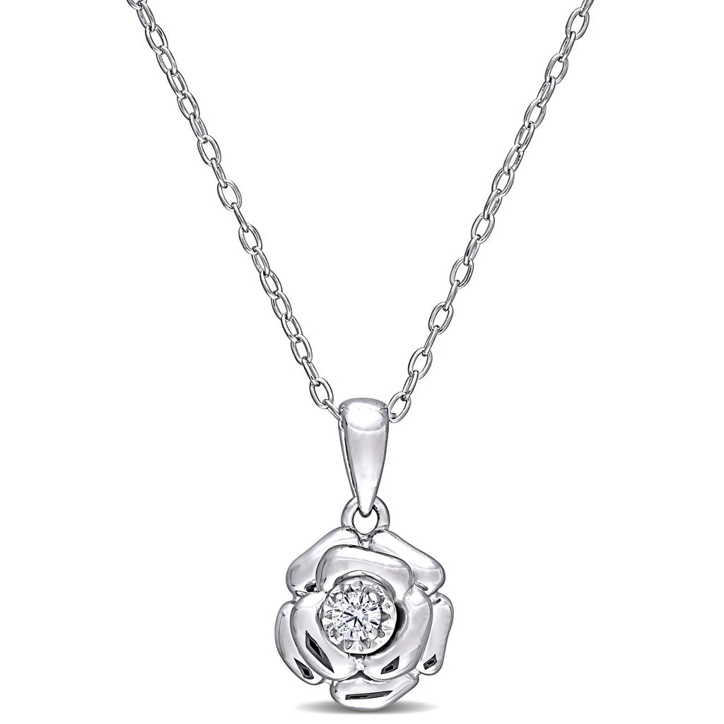 Mimi & Max Diamond Flower Pendant with Chain in Sterling Silver 1