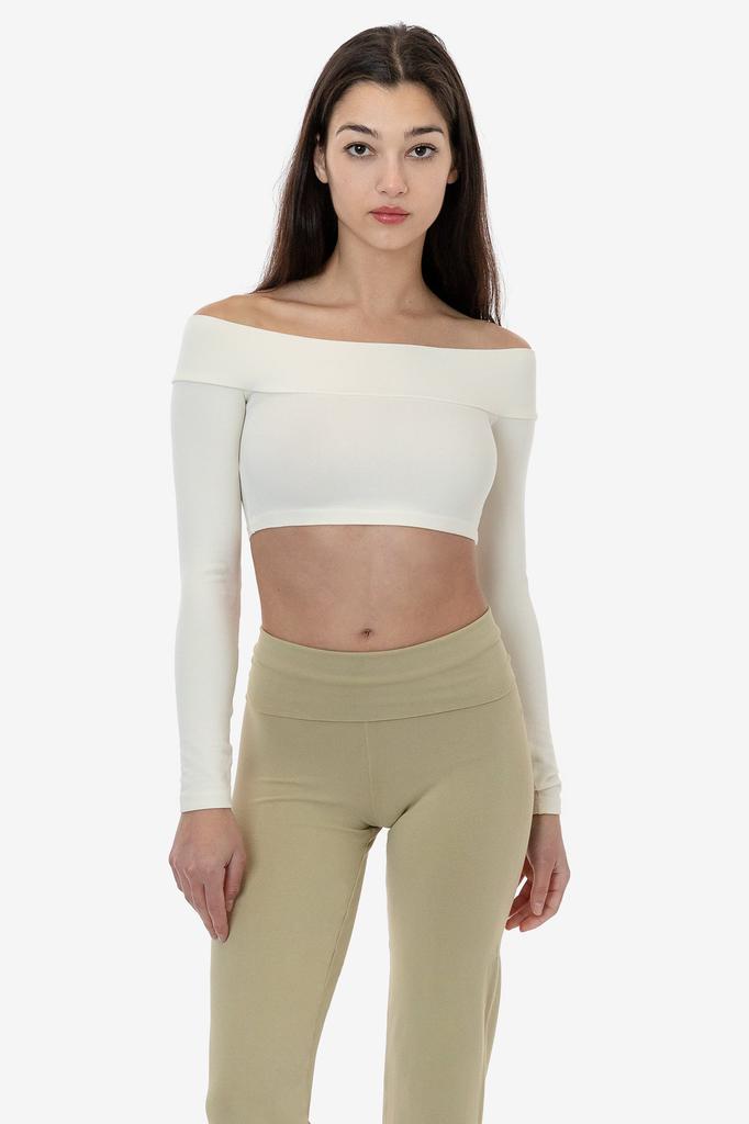 Los Angeles Apparel 83074GD - Cotton Spandex Long Sleeve Off Shoulder Crop Top