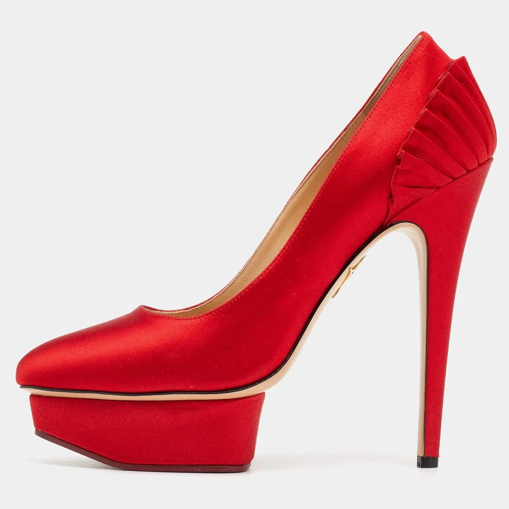Charlotte Olympia Red Satin Peloma Fan Pleat Pumps Size – On