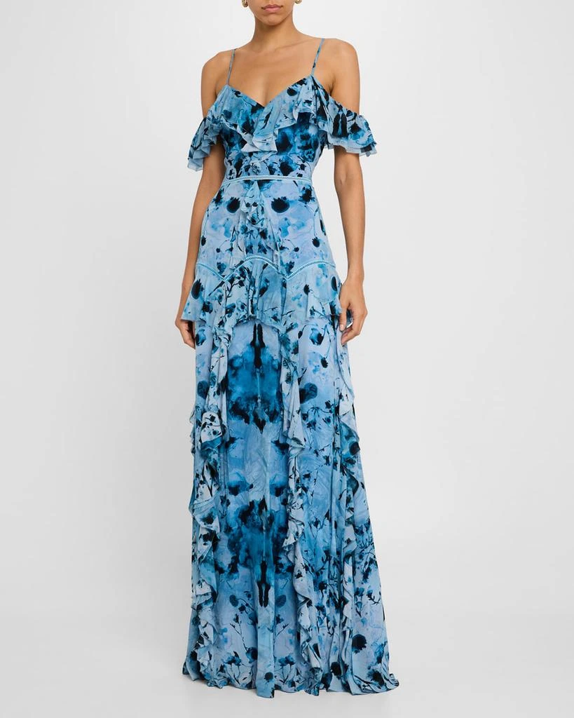 MARCHESA Cold-Shoulder Ruffle Chiffon Gown 2