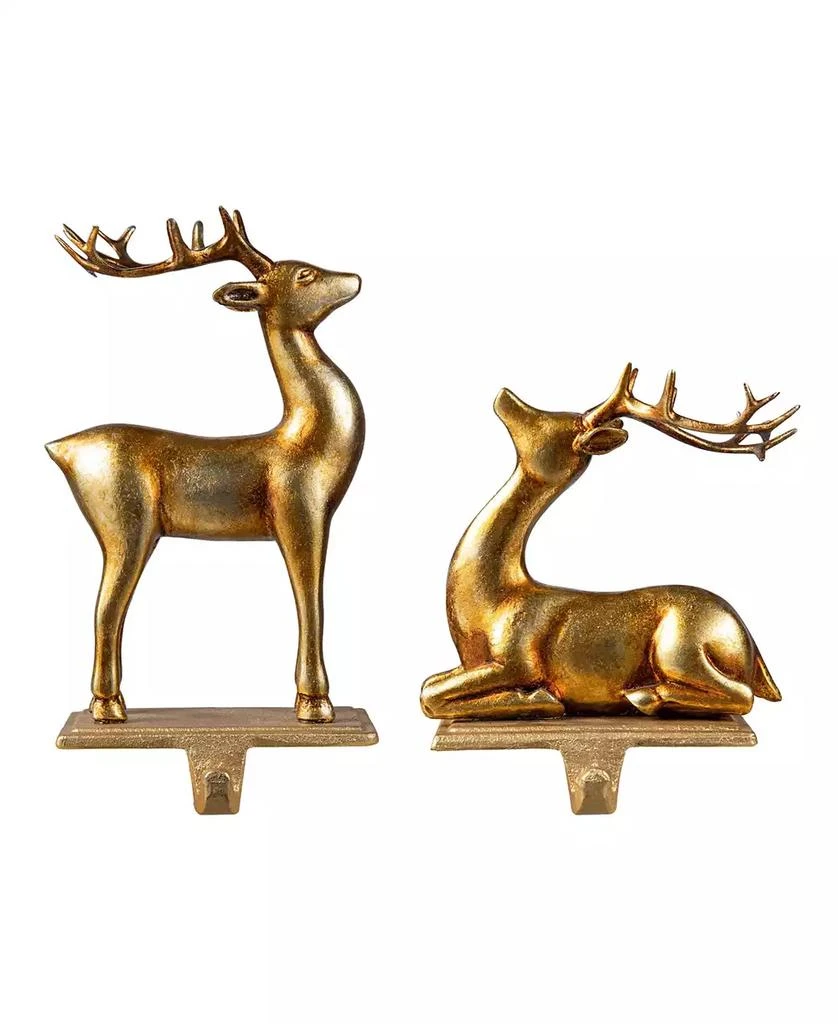 Glitzhome Set of 2 Gold Resin Standing Sitting Reindeer Stocking Holders 2