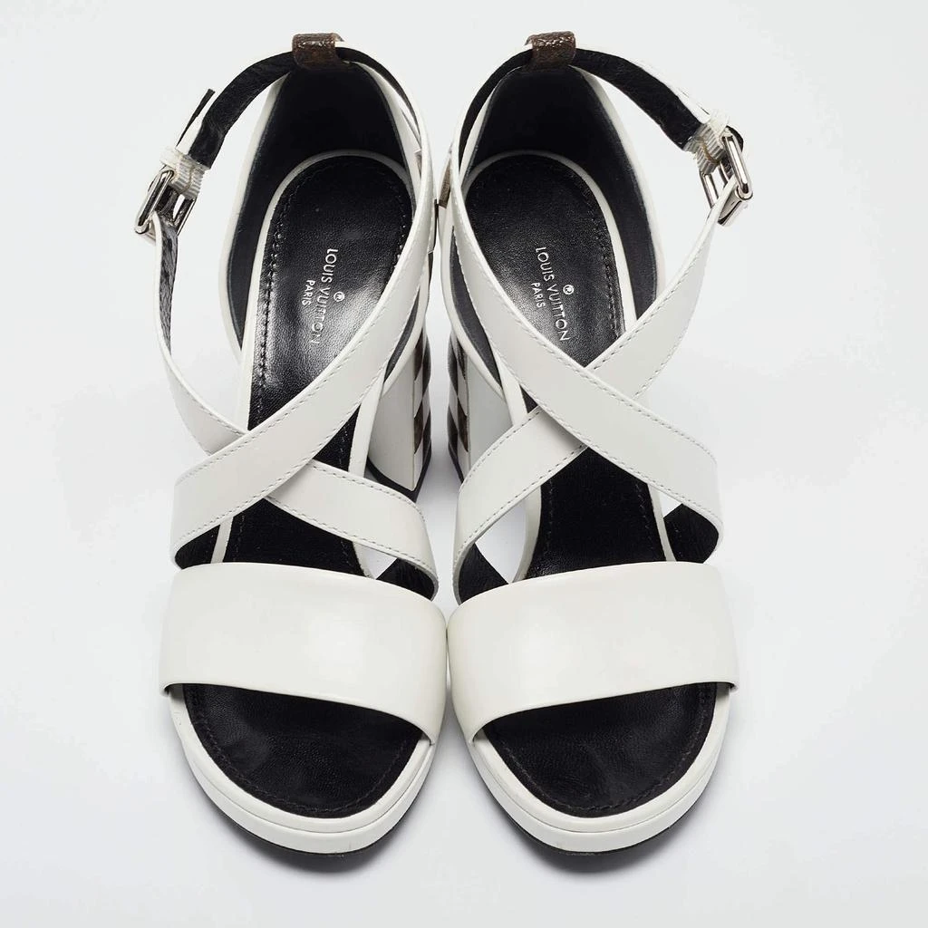 Louis Vuitton Louis Vuitton White/Brown Monogram Canvas and Leather Ankle Strap Sandals Size 39 3