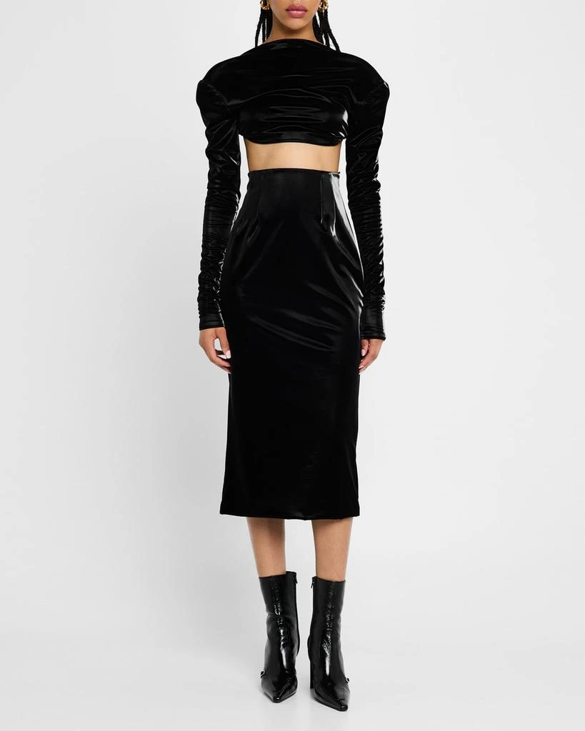 LaQuan Smith Portrait-Neck Long-Sleeve Backless Crop Top 2