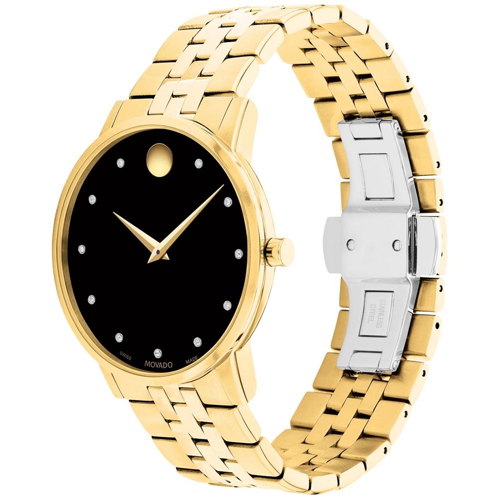 Movado Unisex Swiss Museum Classic Diamond (1/20 ct. t.w.) Gold PVD Stainless Steel Bracelet Watch 40mm
