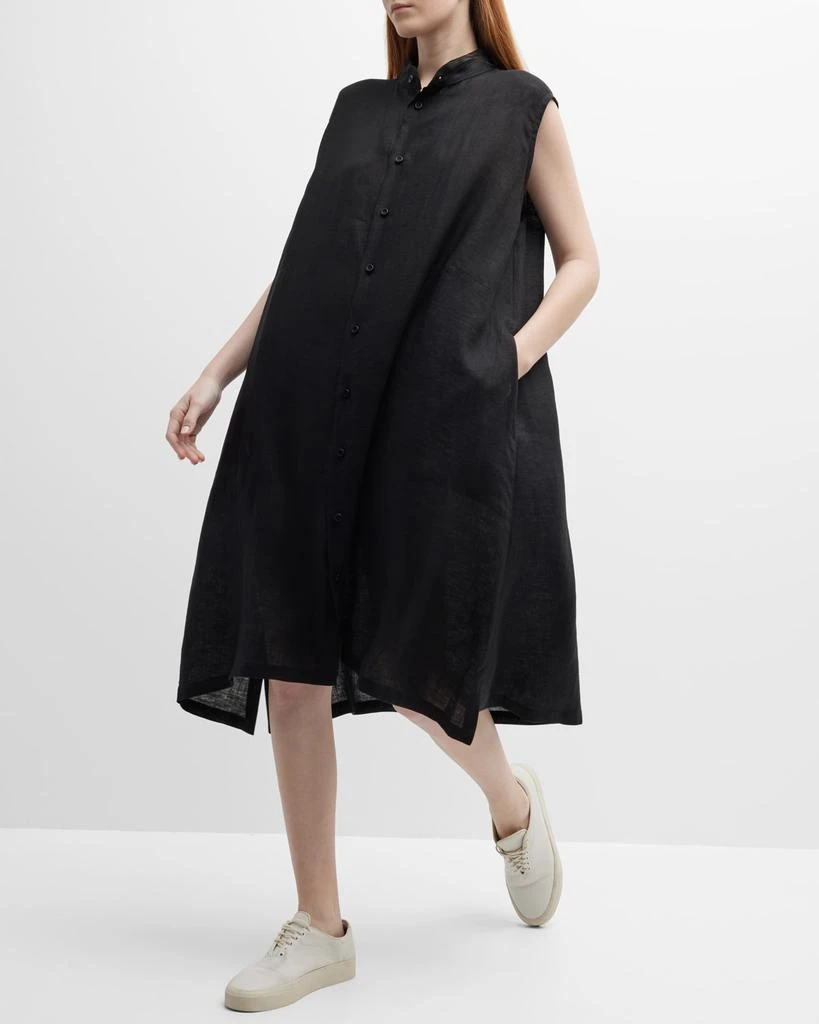 Eskandar A-line Collarless Sleeveless Linen Shirtdress 7